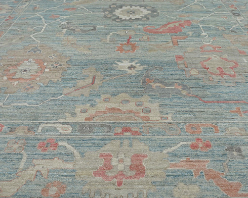 10x14 Greenish Gray Oushak Turkish Hand Knotted Soft Wool Area Rug